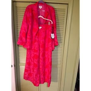 Kate Spade Pink & Orange Linen Floral Print Slacks & Jacket - Size L - Palazzo!